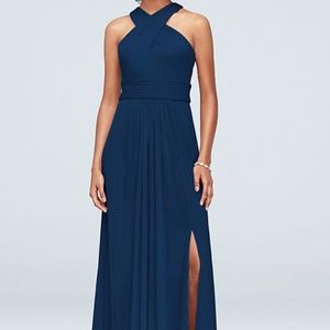 Crisscross High-Neck Mesh Bridesmaid Dress